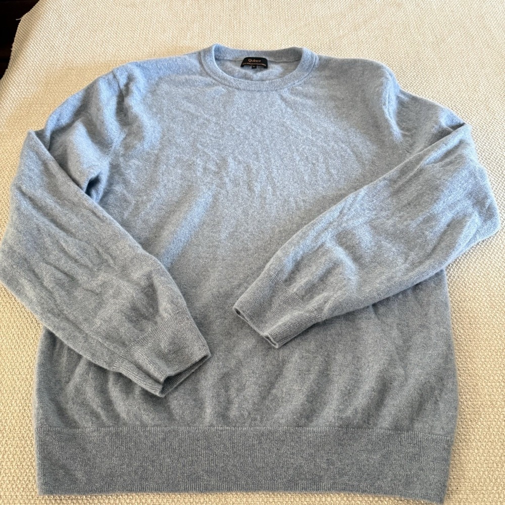 Quince Mens 100% Mongolian Cashmere Crewneck Sweater Faded Denim Size XL - Picture 8 of 10